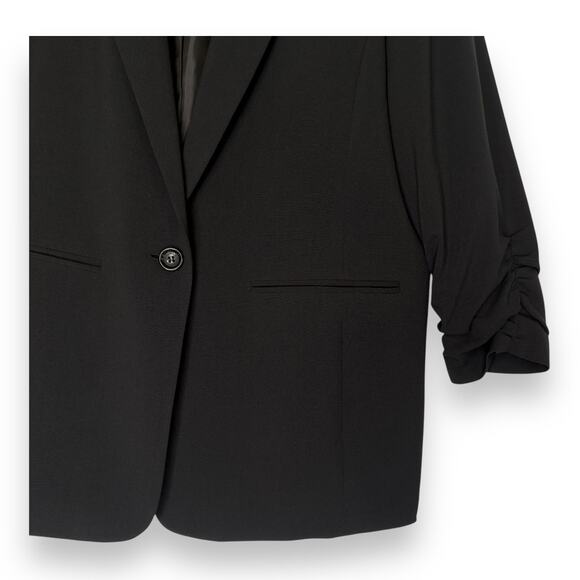 MICHAEL Michael Kors Women's Ruched Sleeve One Button Blazer 16 Black Plus Size - Picture 3 of 10